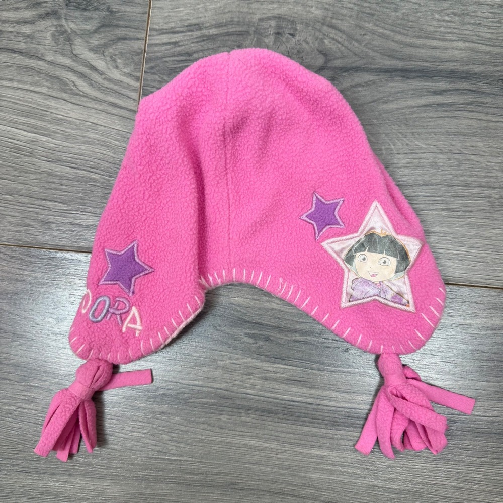 Nickelodeon Dora the Explorer Pink Fleece Trapper Hat Stars Tassels 2009 OS